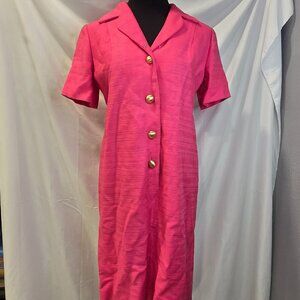 Vintage Arthur Original Dress Pink 3/4 Button-up Gold Buttons 60's